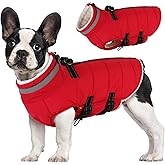 Mklhgty Small Dog Coat with Harness Built-in, Waterproof Reflective Fleece Lined - Warm Windproof Winter Jacket with Back Zipper, Cold Weather Snow Dog Coats - Red - XS