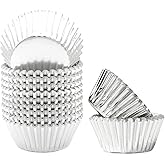 qiqee Silver Foil Cupcake Liners For Baking 300pcs Baking Cups Thick ＆ Sturdy, Oil Resistance, Muffin Liners Paper(Standard S