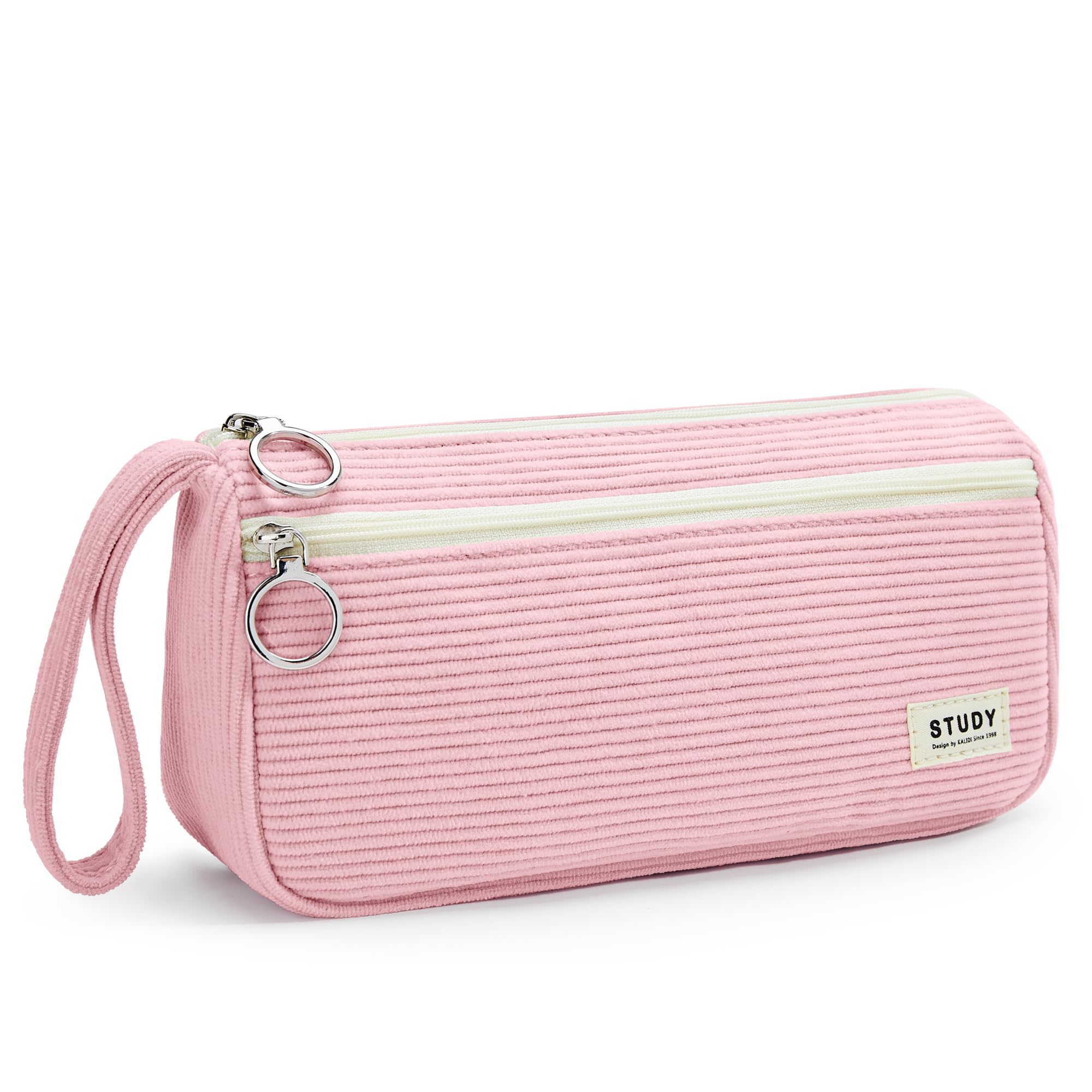KALIDI Corduroy Pencil Case Large Pen Bag Stationery Storage School Office Organizer with Hand Strap and 2 Compartment