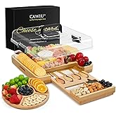 Premium Charcuterie Board with Lid – Bamboo Cheese Board Set with Utensils, Drawer & Fruit Tray – House Warming Gifts New Home, Wedding, Birthday, Bridal Shower (Black)