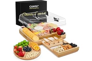 Premium Charcuterie Board with Lid, Bamboo Cheese Board Set with Utensils, Drawer and Fruit Tray, House Warming Gifts, Weddin