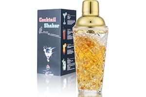 Gbuxska Glass Martini Shaker, 14.2 Oz Martini Shaker with Strainer for Home Use & Bar Cart, (Gold)