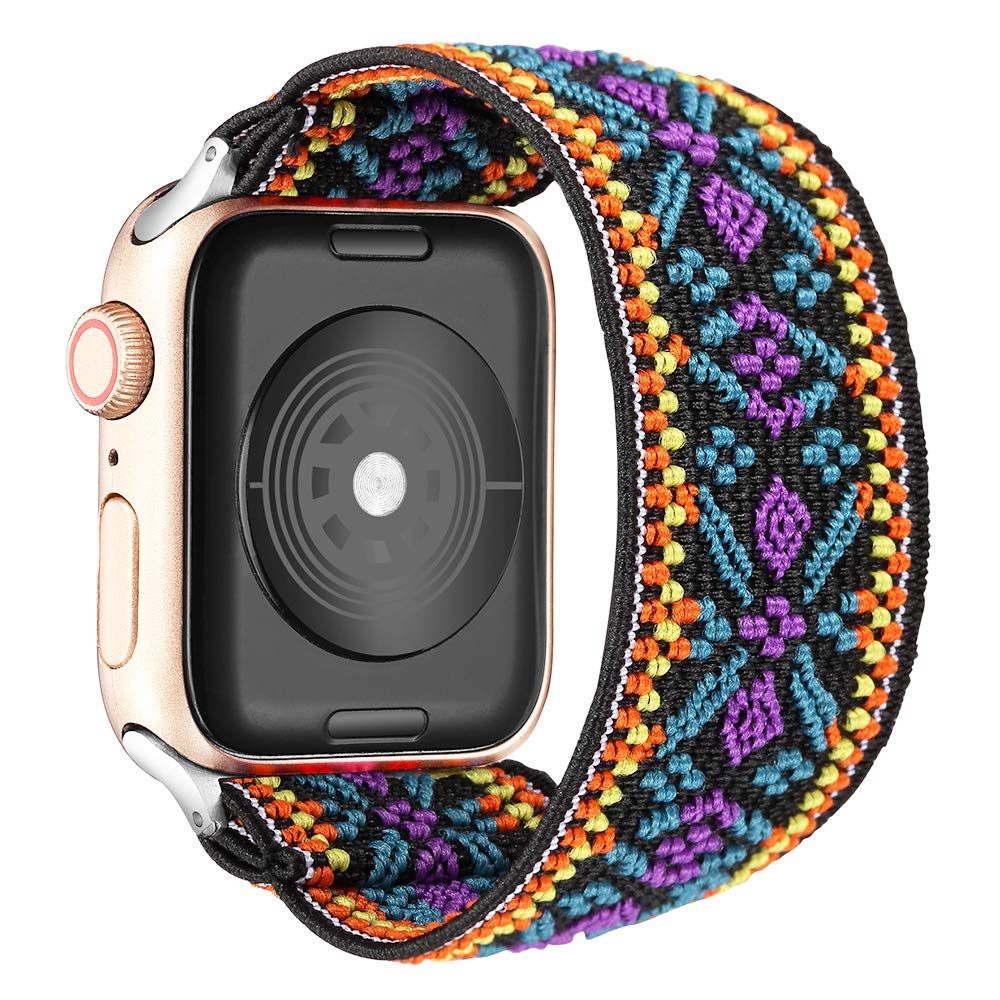 Stretchy Band Compatible with Apple Watch Strap Scrunchies Elastic 38mm/40mm/41mm/42mm/44mm/45mm/49mm Retro Pattern Printed Replacement Wristband for iWatch ultra/8/7/se/6/5/4/3,Bohemia purple