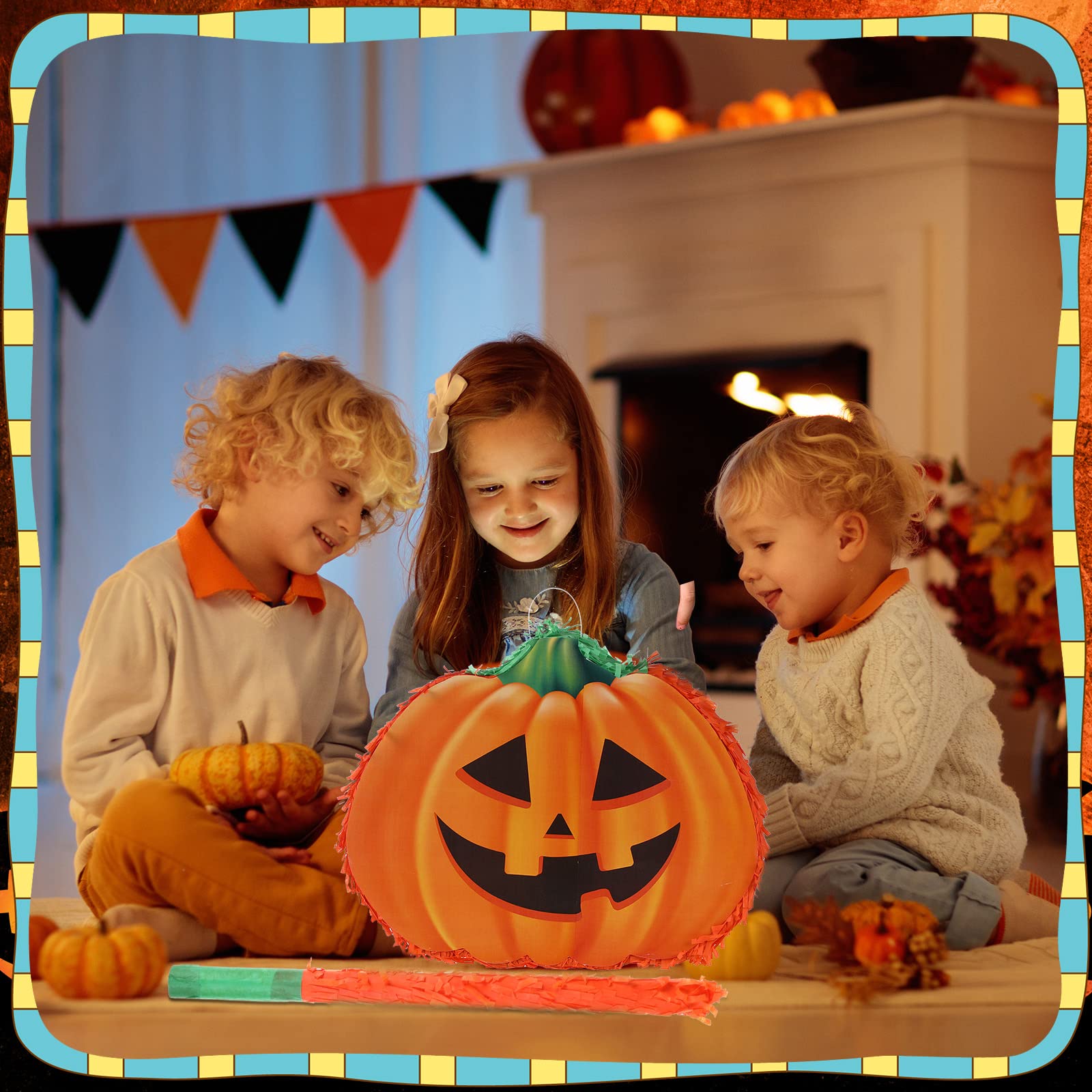 Aoriher Halloween Pumpkin Piñata Pull String Pumpkin Piñata with Stick and Blindfold Halloween Hanging Decoration Mexican Game Fall Party Supplies