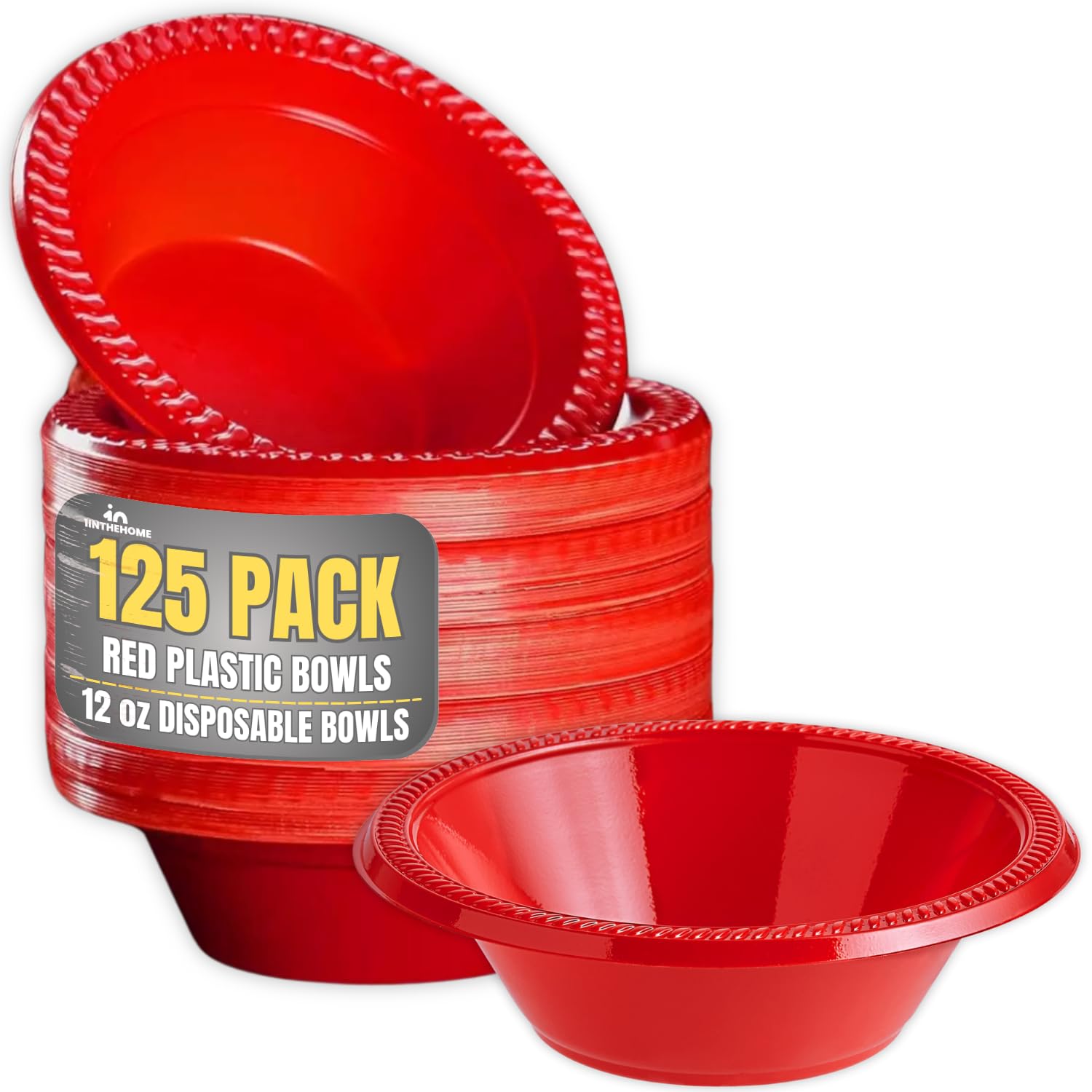 Photo 1 of 1InTheHome Red Plastic Bowls 12 Oz, Disposable Party Bowls - Red Soup Bowls (125 Pack)