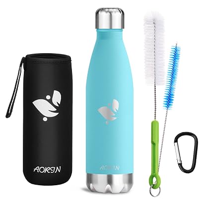 Aorin de Doble Pared con Aislamiento de Botella de Agua de Acero Inoxidable. Proceso de Recubrimiento en Polvo, no es Fácil de desprenderse, Resistencia al Rayado, Fácil de Limpiar. (Menta-500ml)