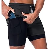 Surenow Mens Running Shorts，Workout Running Shorts for Men，2-in-1 Stealth Shorts， 7-Inch Gym Yoga Outdoor Sports Shorts