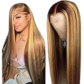 Cypha Ombre Lace Front Wig Human Hair 28inch 13x6 Straight Highlight Wig Human Hair 180% Density 4/27 Colored Honey Blonde HD Lace Frontal Wigs For Women Glueless Pre Plucked with Baby Hair
