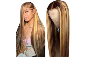 Cypha Ombre Lace Front Wig Human Hair 28inch 13x6 Straight Highlight Wig Human Hair 180% Density 4/27 Colored Honey Blonde HD Lace Frontal Wigs For Women Glueless Pre Plucked with Baby Hair