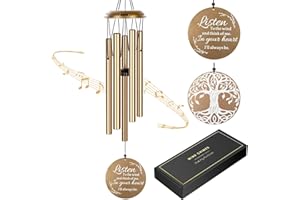 MOONCRAFTLOGY Sympathy Wind Chimes for Loss of Loved One, Memorial Windchimes for Lost Father Mother, Remembrance Bereavement Gift with Card, in Memory of Dad Mom Metal Funeral Decor for Garden Outdoor (39“ Gold)
