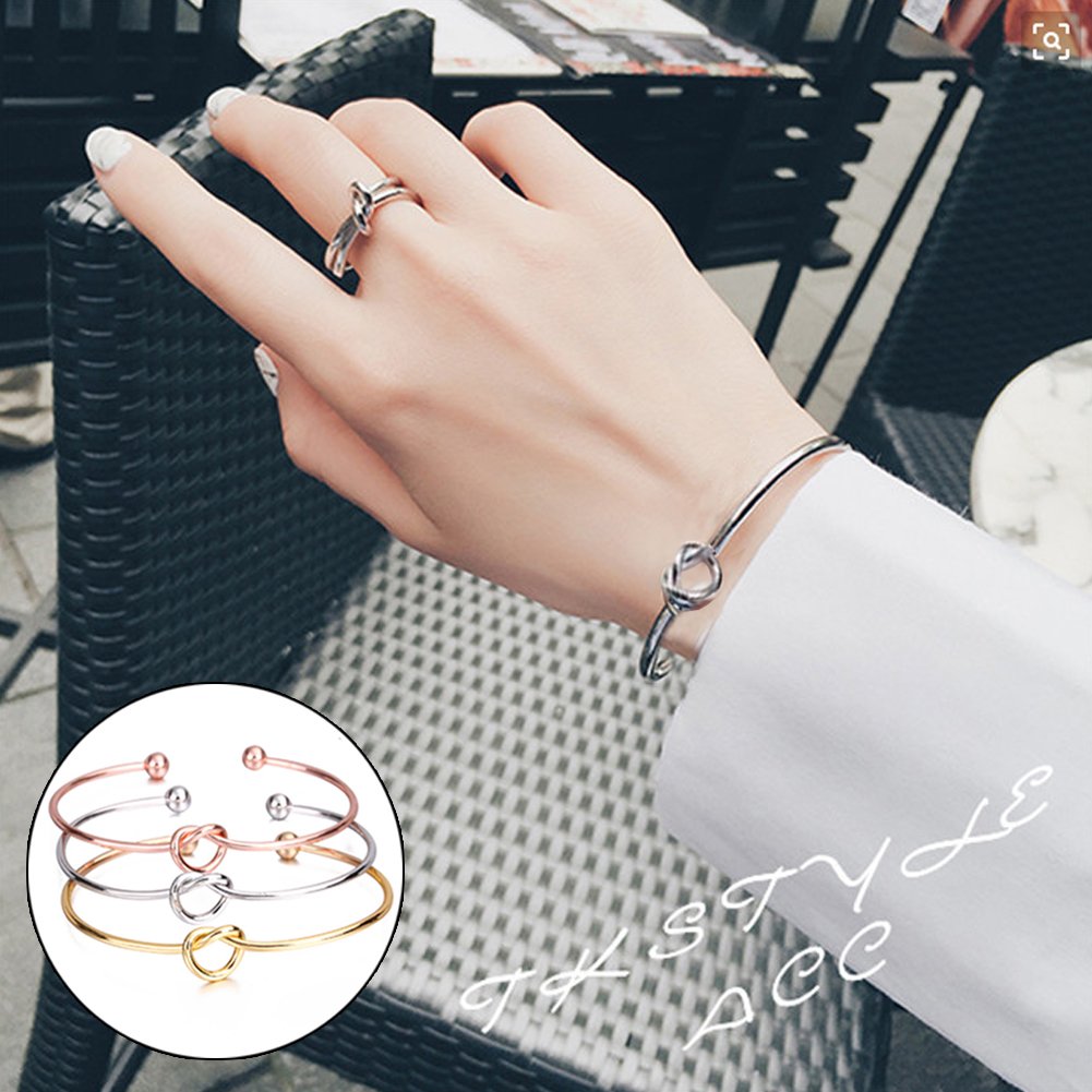 6 Pcs Simple Bangle Bracelet, Love Knot Bangle and Bow Knot Bracelet, Adjustable Cuff Bangle for Women Girls (Silver, Gold and Rose Gold)