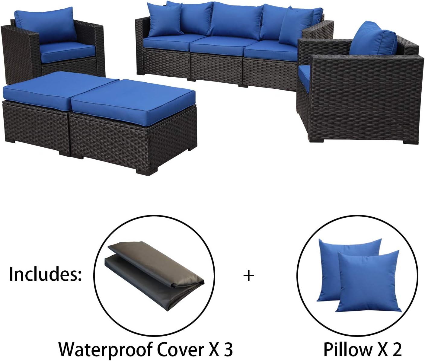 Rattaner Outdoor Wicker Sofa Set -5 Pice Patio PE Rattan Garden Sectional Conversation Cushioned Seat Couch Furniture Set Royal Blue Cushion: Garden & Outdoor