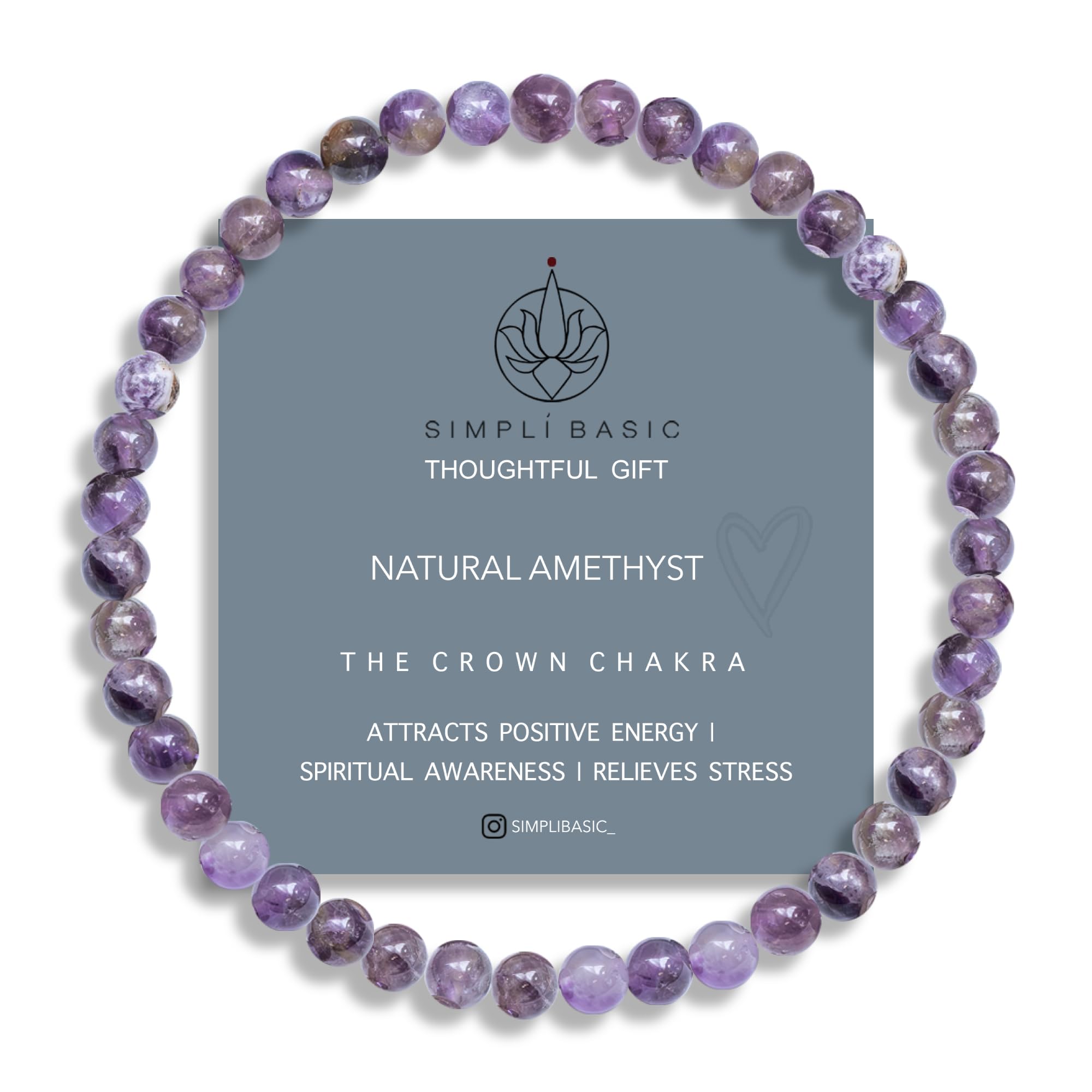 SIMPLÍ BASIC Natural Purple Amethyst Healing Gemstone Bracelet 4mm Bead |Women & Mens Bracelets |Spiritual Protection |Inner Strength |Stress Relief |Anxiety Relief Bracelet | Valentines Gifts for Her