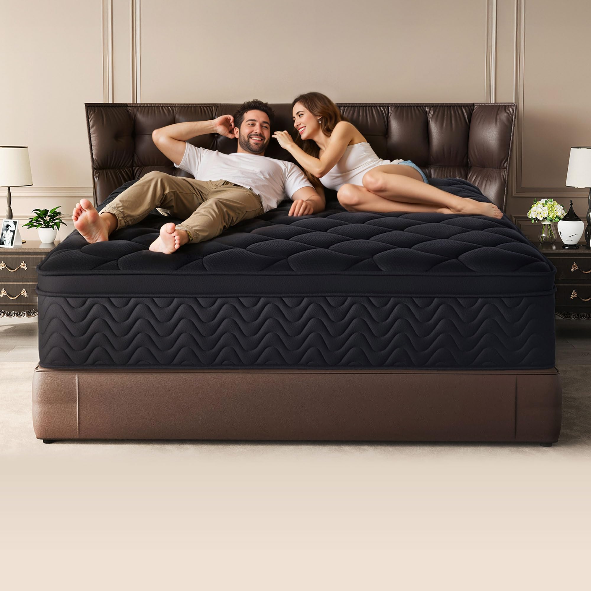 QOFYU 12 Inch Full Size Mattress 54”Wx75”L, Black Individual Pocket Spring Innerspring Mattress with Motion Isolation & Pressure Relief, Mattress in a Box