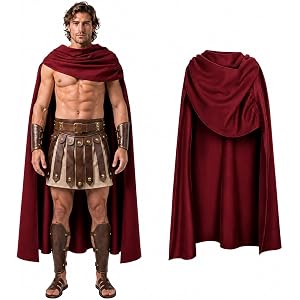 Janmercy Medieval Cape for Men, Hoodless Renaissance Roman Warrior Cloak | 44 Inch Full Length Cape. Hoodless Open Design wit