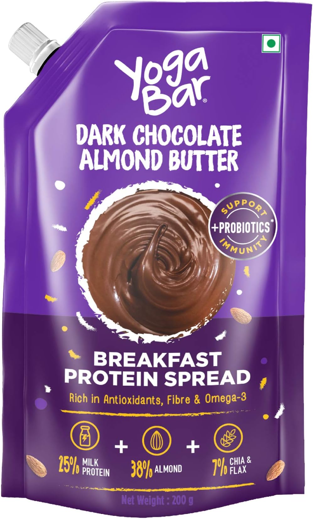 Yogabar Almond Butter | Dark Chocolate | Keto Choco Spread with Whey Protein, Iron & Magnesium | Bread Spread Made with 100% Natural Ingredients | Good with Sandwich, Cookies & Oatmeal - 200gm