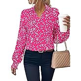 Astylish Women's Trendy Polka Dot Alicia Floral Blouses Long Sleeve Shirts Chiffon V Neck Bohemian Collared Tops