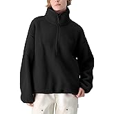 OPCAKM Women's Sherpa Fleece Jacket Quarter Zip Pullover Warm Oversized Sweatshirt Long Sleeve Teddy Coat with Pockets
