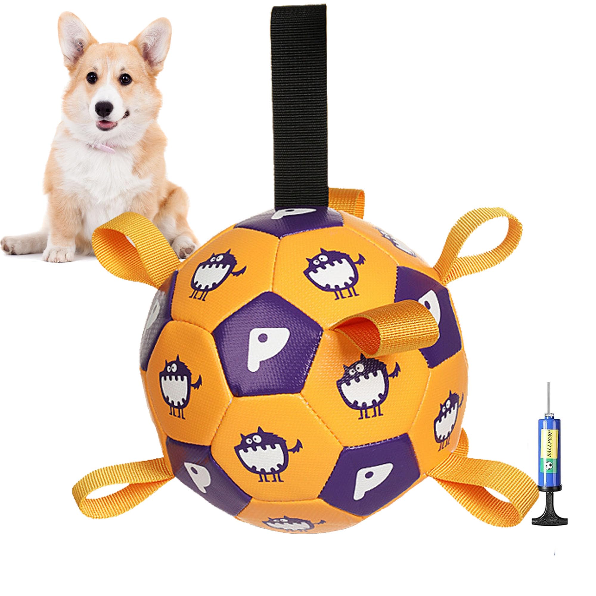 YUEMING Dog Balls Toys, Interactive Dog Football Toys with Grab Tabs and Air Pump, Durable Dog Water Balls for Small Medium Breed Indoor and Outdoor (Yellow, 15cm)