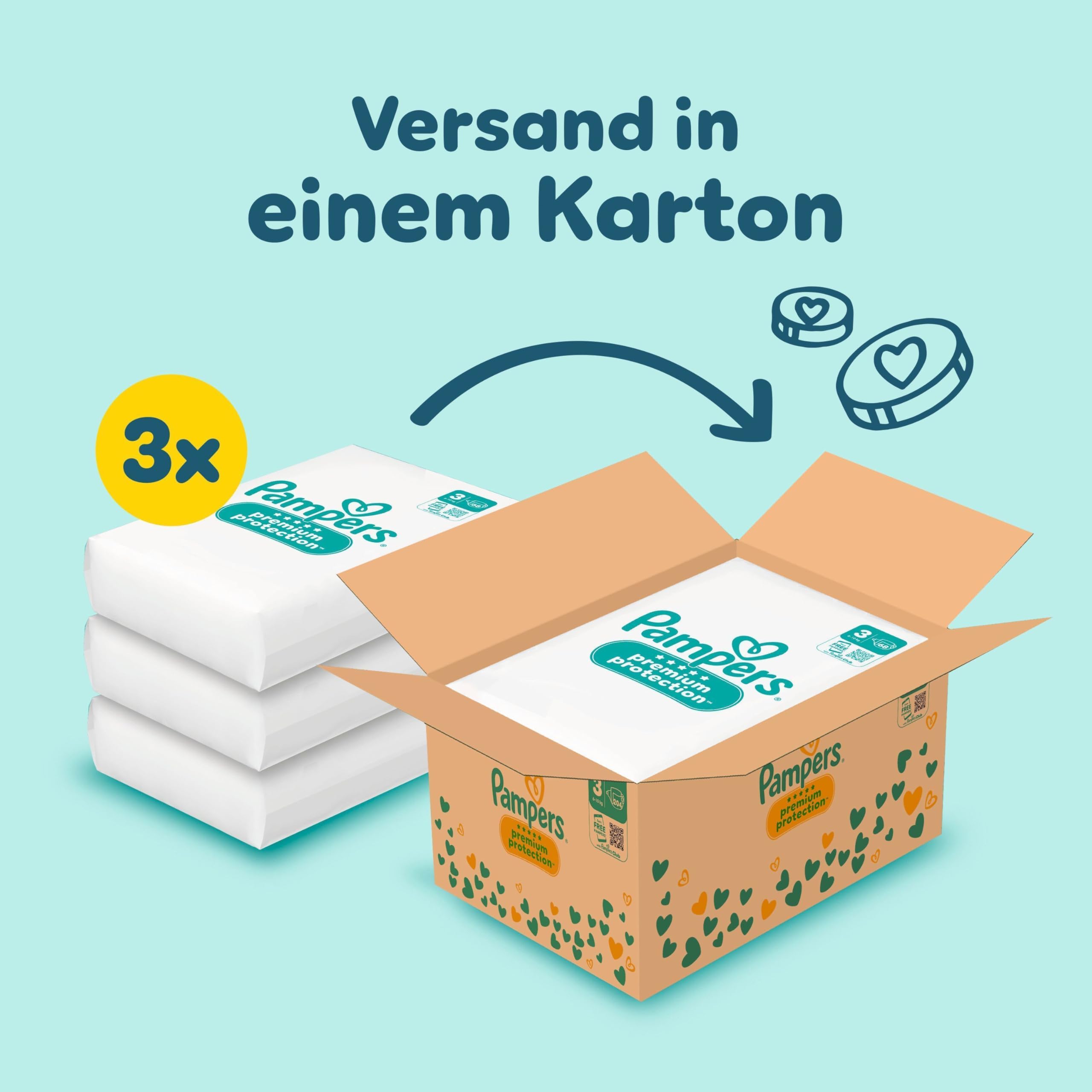 Pampers Premium Protection Größe 3, 204 Windeln, 6kg-10kg, unser Nr. 1 Haut- und Auslaufschutz 2