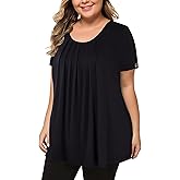 MANER Women's Plus Size Tops Short Sleeve Flowy Shirts Casual Blouses Tunic Tops L-4XL
