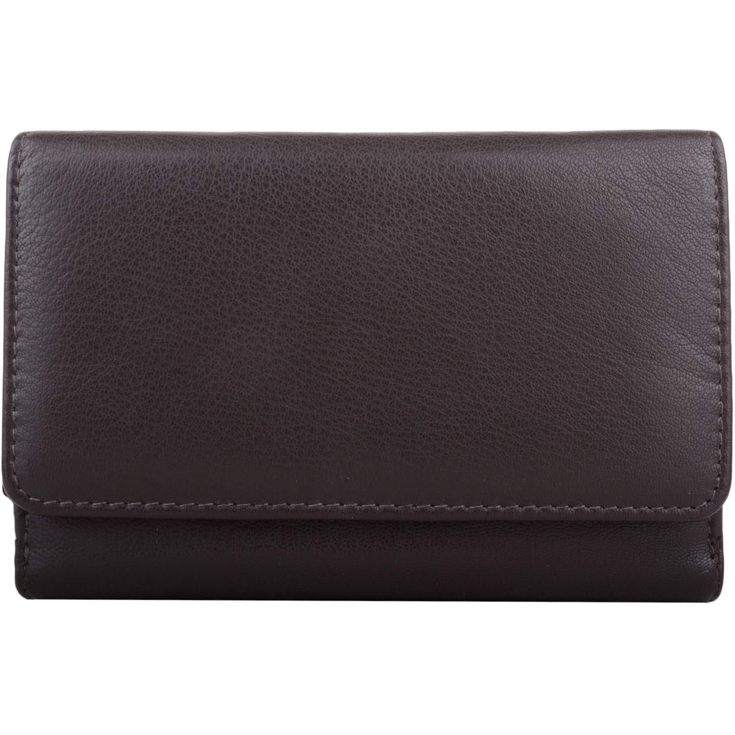 Womens Large Genuine Leather RFID Coin/Credit Card/Money Holder/Purse - Dark Brown