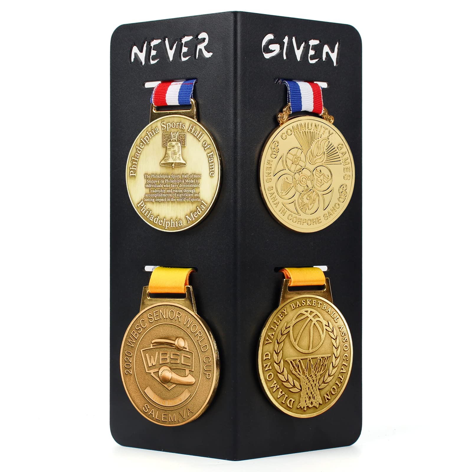 Medal Hanger Display, Metal Medal Holder for 4 Medals, Stainless Steel Medal Display Rack for Running Marathons Gymnastics All Sports - Desktop Freestanding