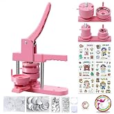 Happizza Button Maker Machine Multiple Sizes, Pin Maker Machine 1+2.25 inch, Badge Button Press Machine with Cute Stickers and 200 Sets Button Making Supplies&amp;Circle Cutter for Girls Women(Pink)