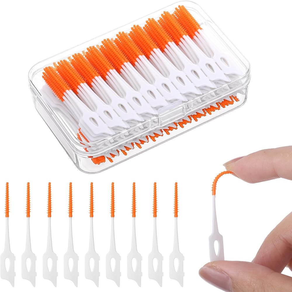 RAYITO Interdental Brushes 220pcs Orange 2-in-1 Tooth Floss Picks Box