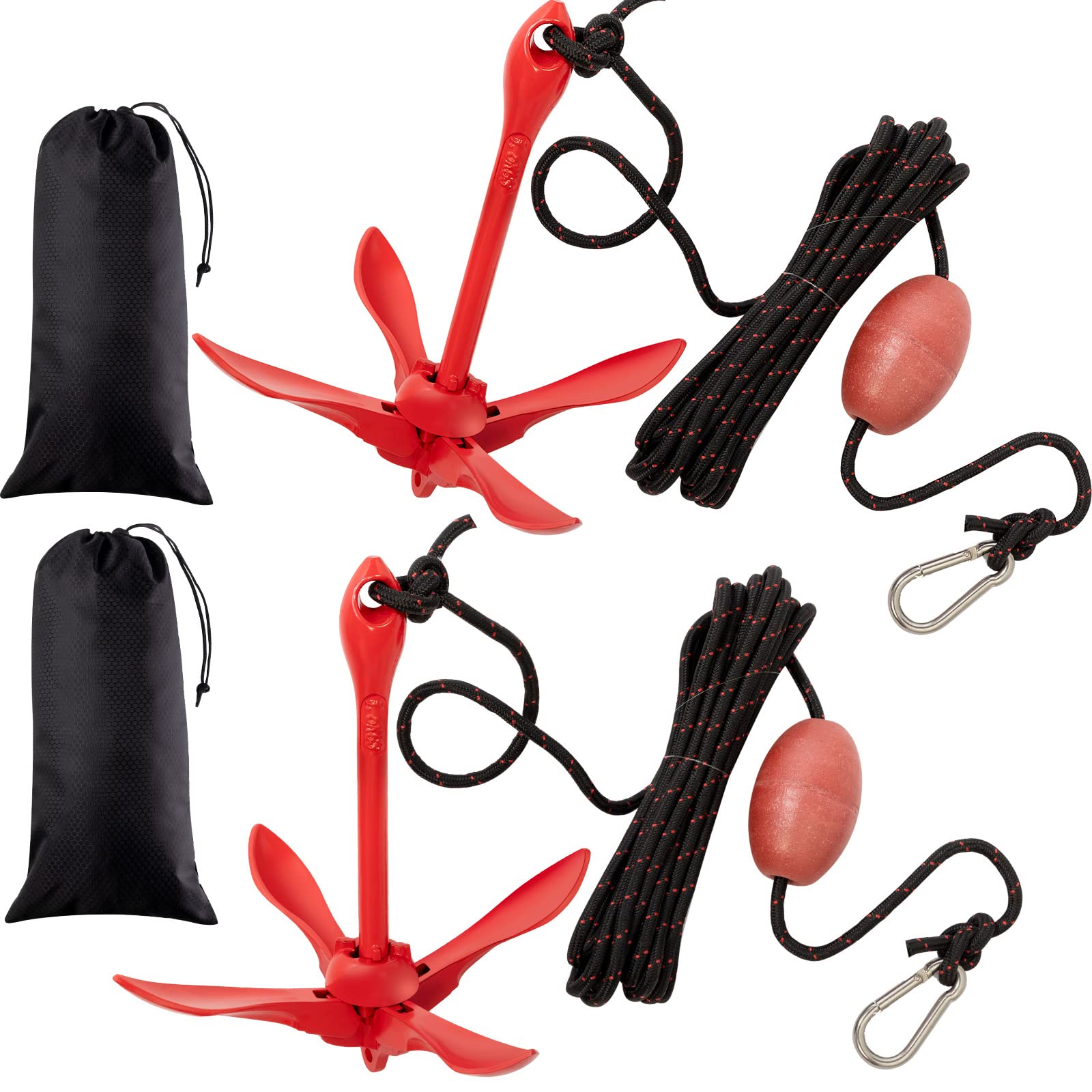 Photo 1 of Lounsweer 2 Pack Marine Kayak Anchor Kit Grapnel Anchor Kit Folding Grapnel Anchor Boat Anchor with Foldable Claw Kayak Fishing Accessories for Small Boats Kayak Canoes Motorboat Paddle, 1.5lbs (Red)