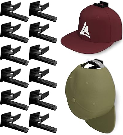 Baoswi Adhesive Hat Rack Hooks 12 Pack Wall Door Baseball Cap Holder Storage