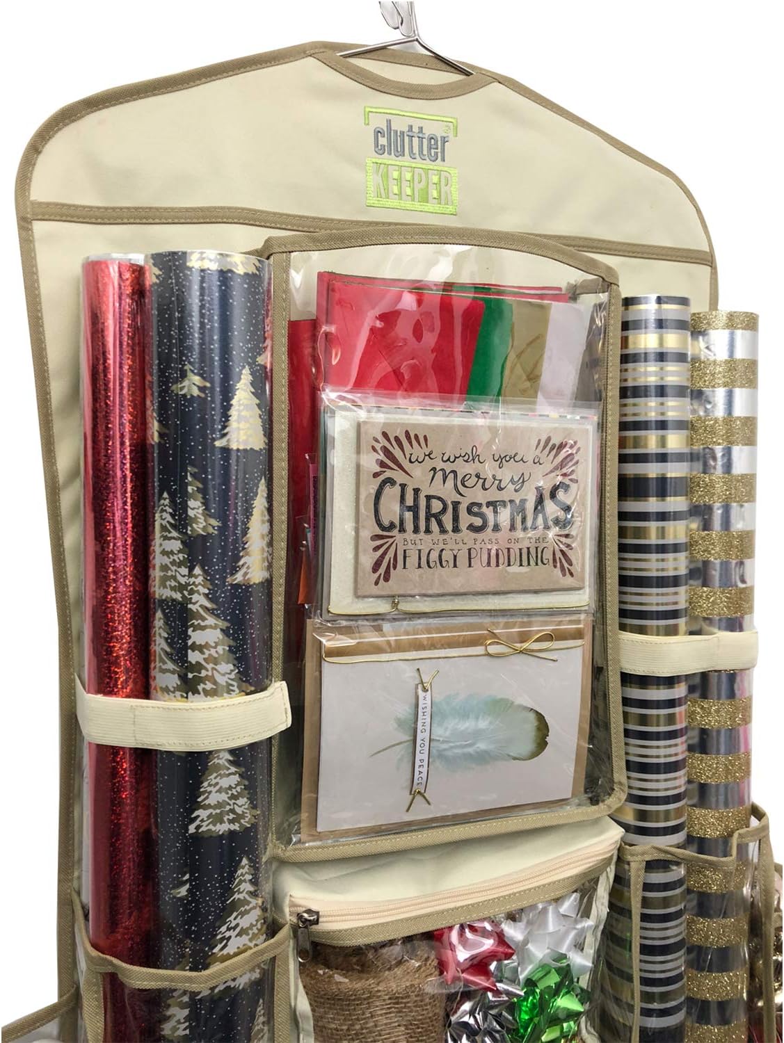 Clutter Keeper Deluxe Double Sided Hanging Gift Wrap Organizer with Multiple Pockets to Organize Your Christmas Wrap, Gift Bags, Bows, Tape, Scissors and More: Home & Kitchen