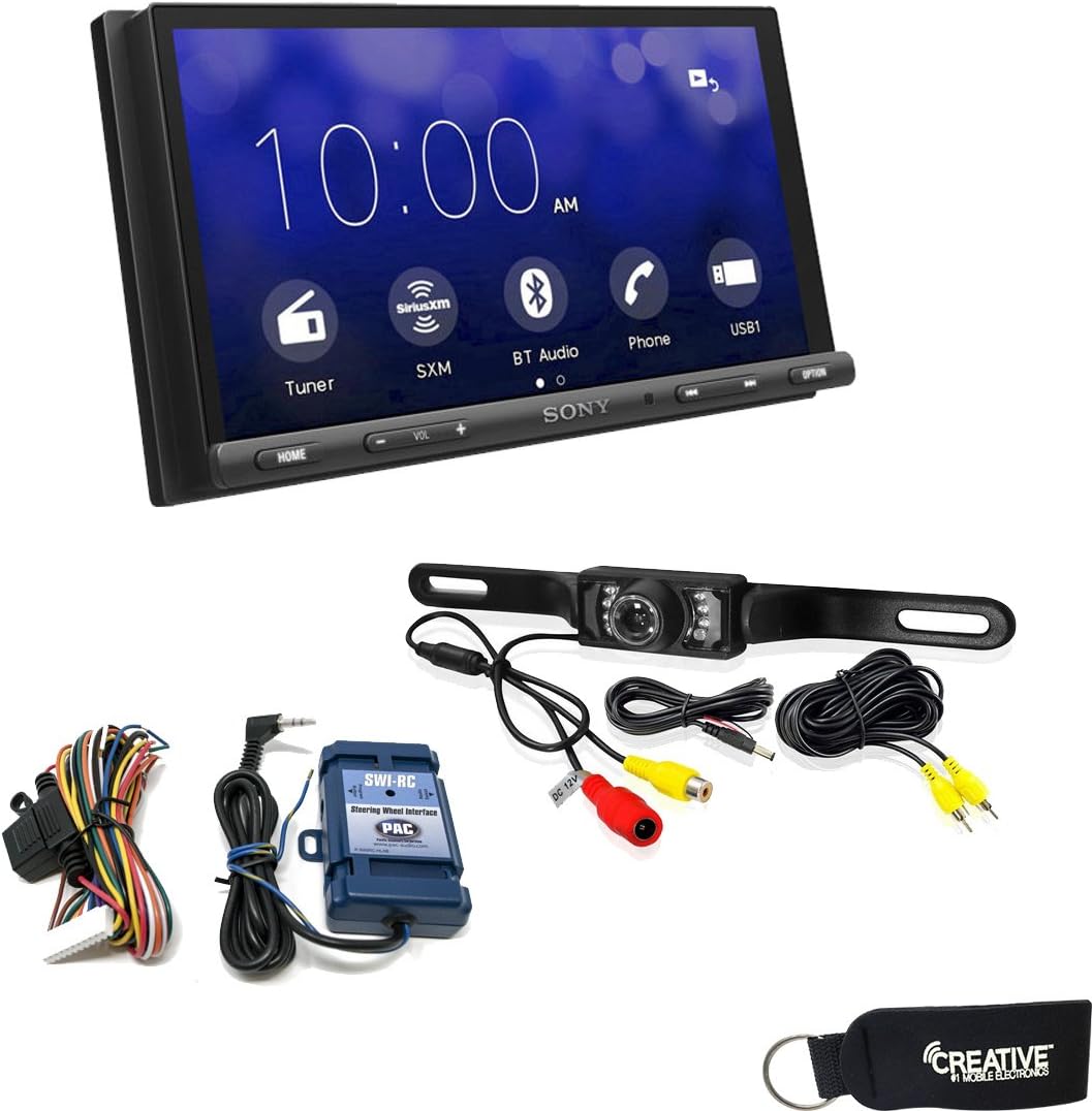 Sony XAV-AX5000 Compatible with CarPlay & Android Auto Receiver + Rear View Camera & Steering Wheel Interface