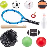 FINGERINSPIRE 24 Pcs Miniature Sports Set Mini Baseball Tennis Football Basketball Rugby Bowling Table Tennis Ball Clubs Ball Bats Mini House Decoration Accessories for Collection