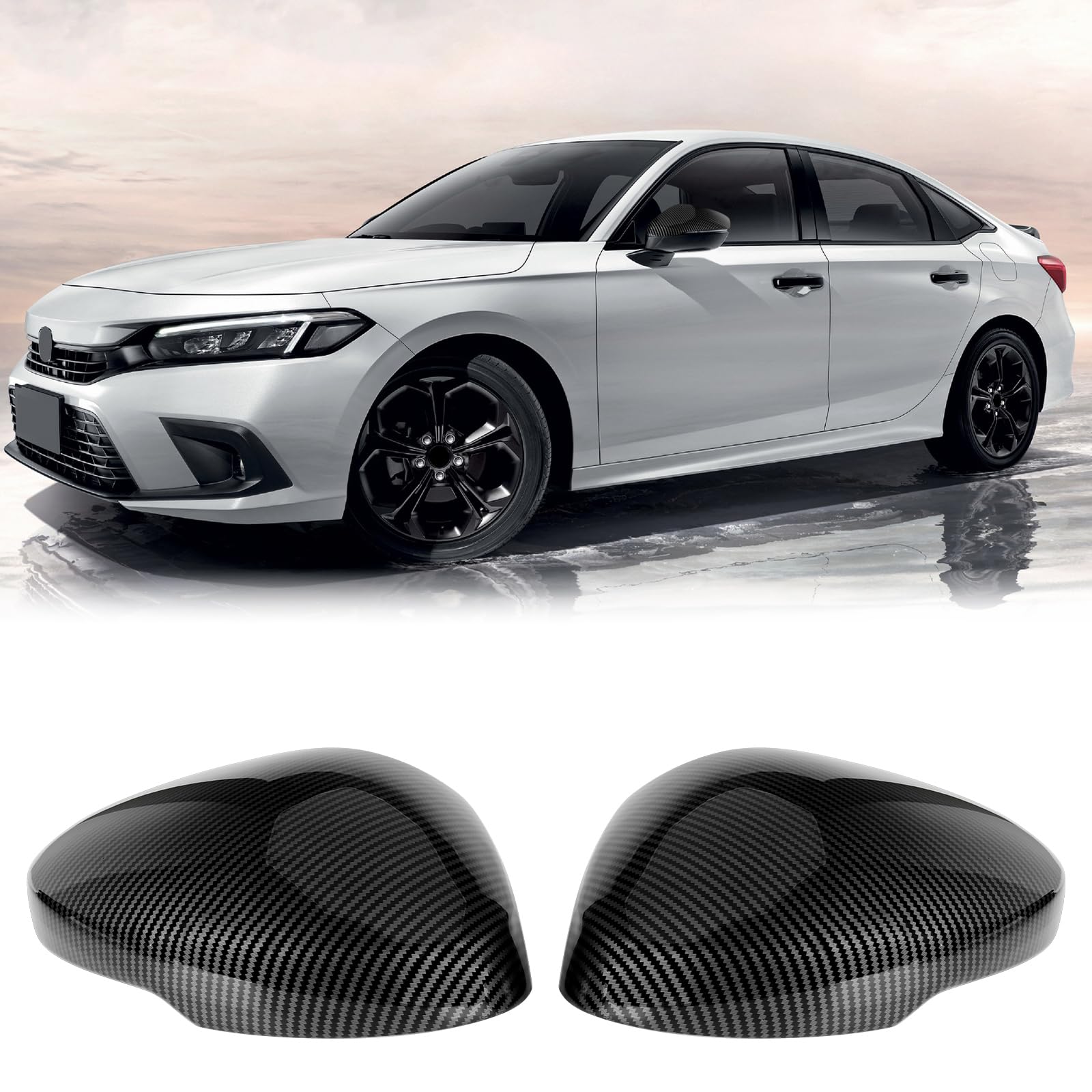 Photo 1 of 1 Pair Side Mirror Covers Cap Housing Compatible with 2022-2025 11th gen Honda Civic Touring Sedan, Sport Touring Hatchback, Type R with Turn Signal Model (Carbon fiber, Normal)