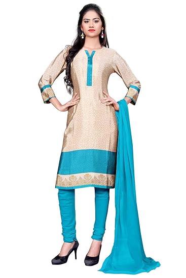 Uniform Sarees Corp Womens Italian Crepe Unstitched 3 Piece Fabric Set of Salwar, Kameez and Dupatta (D.No-318/2019, Beige, Free Size)