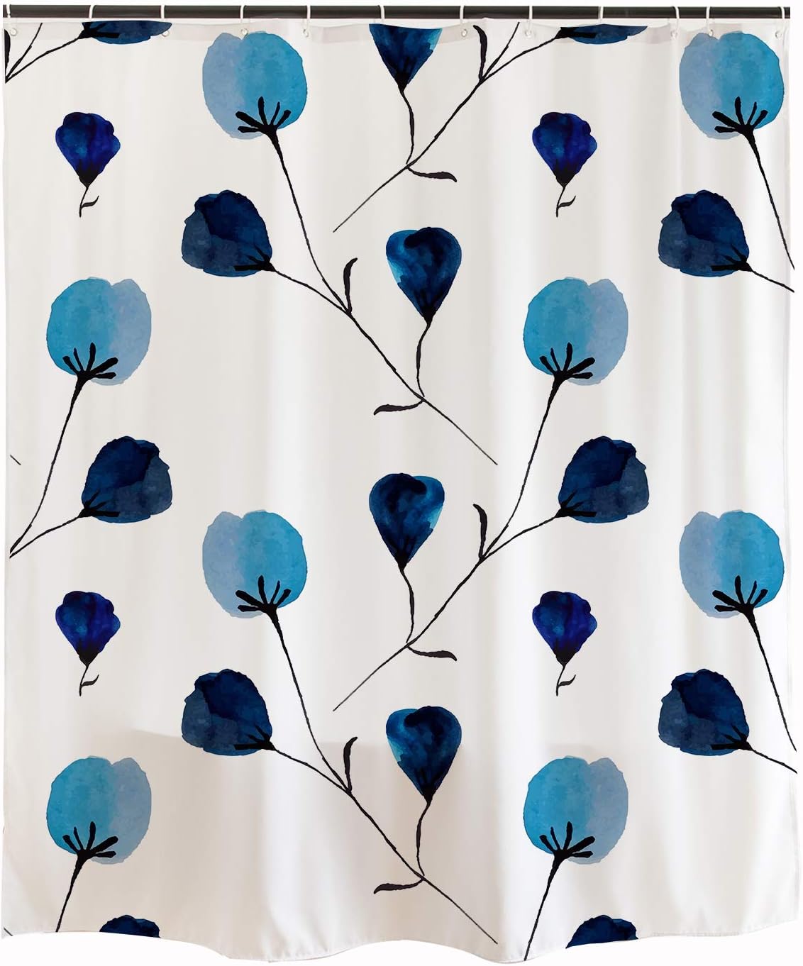 Ofat Home Simple Small Blue Flower Shower Curtain with Hooks 72''x72'' Watercolor Floral Art Elegent Drawing Home Decor Gift Waterproof Resistant No Liner Needed