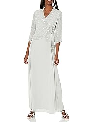 J Kara Women's Long 3/4 Sleeve V-Neck Beaded Faux