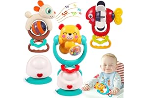 WITALENT Baby Toys 6-12 Months Infant Toy Set of 3 High Chair Suction Cup Rattle Teething Toys for Babies 6 7 9 12-18 Months 2-in-1 Sensory Development Tray Toy Baby Gifts for Boys Girls