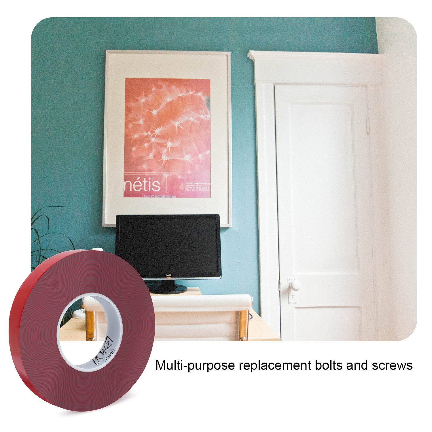 Double Sided Acrylic Heavy Duty Mounting Tape,1 Inch x 450 inch- 1mm Thickness.Removable,Gray,Tough Bonding Strength,Weatherproof