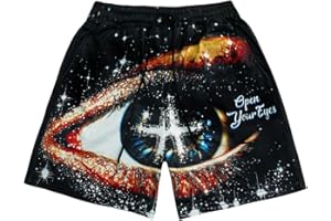 SHENHE Men's Y2k Graphic Shorts Drawstring Waist Grunge Goth Cool Drippy Shorts Streetwear