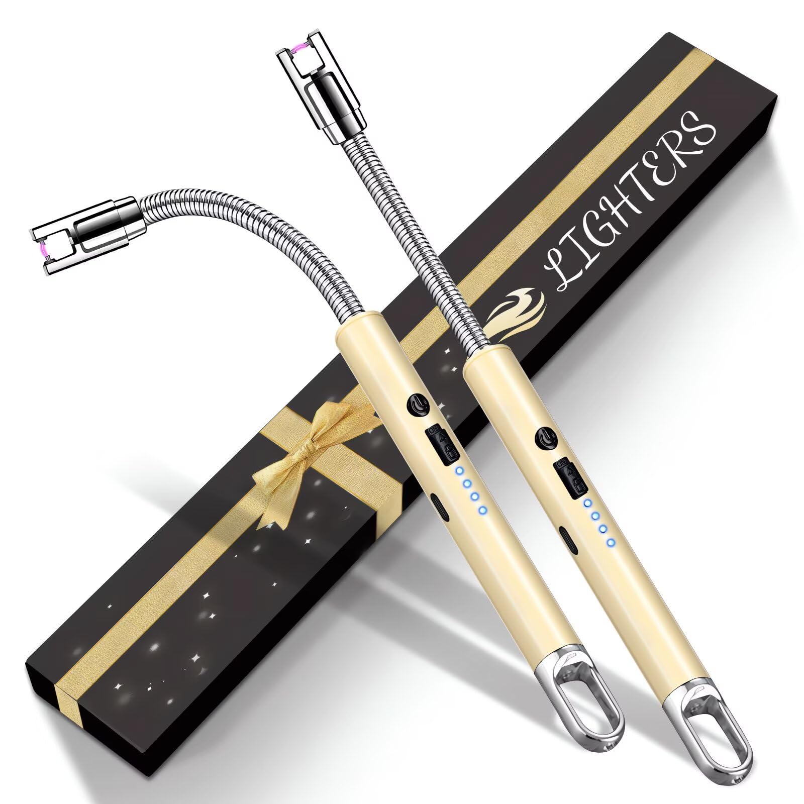 Photo 1 of 2 Pack Electric Candle Lighters, USB Rechargeable Lighter with Windproof Flameless & Extended Handle, Suitable for Candles, BBQ, Camping, Gas Stove, Festivals Gift (Gold, 2 Packs-A)