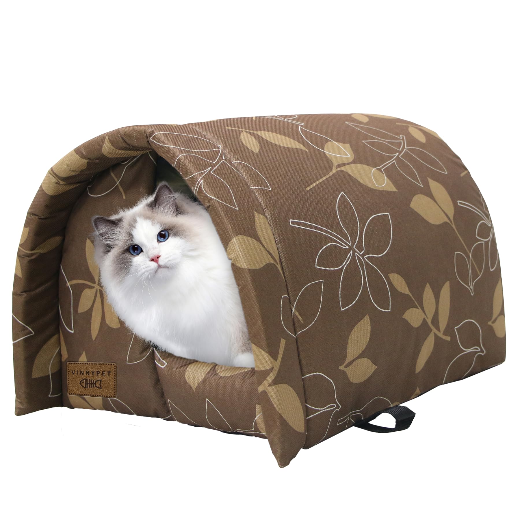 Vinnypet Waterproof Cat House for Outdoors Foldable Pet Shelter Feral Cat House with Comfortable Plush Cushion Rainproof Dog House 54x42x36cm