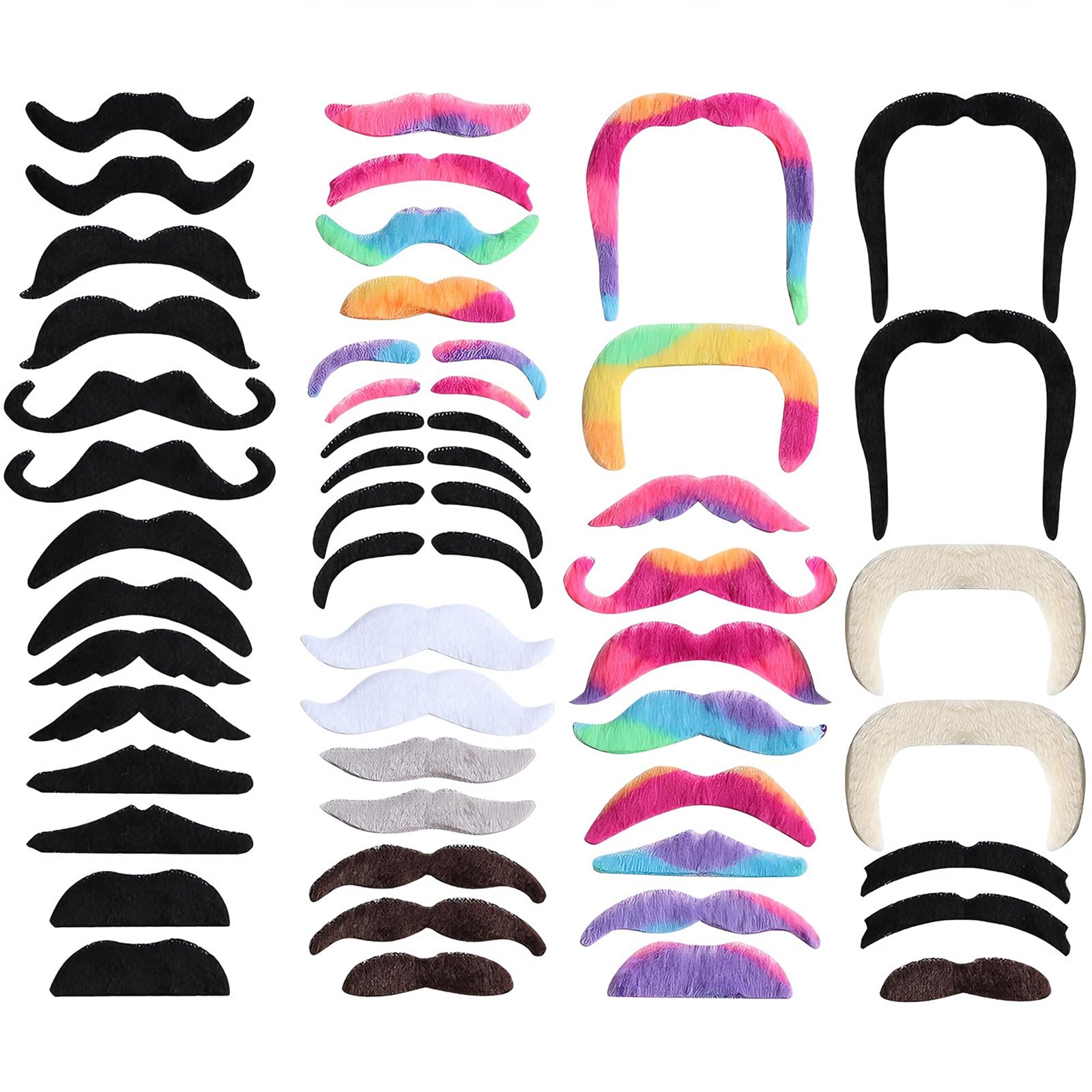 96Pcs Fake Moustache Fake Beard Stick on Moustache Self Adhesive Realistic Moustaches Kit, Moustache Fancy Dress for Masquerade Party Favor Birthday Party Costume and Performance(Multicoloured)