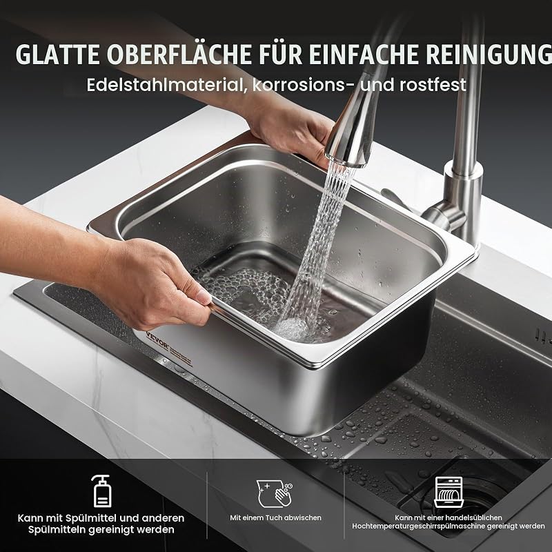 GN 1/2 Gastronormbehälter, Edelstahl Behälter 6 Stk. 325 x 266 x 148 mm Speisebehälter, kommerzieller Dampfpfanne Warmhaltebehälter, Hotelpfanne Tisch Food Pan Buffet