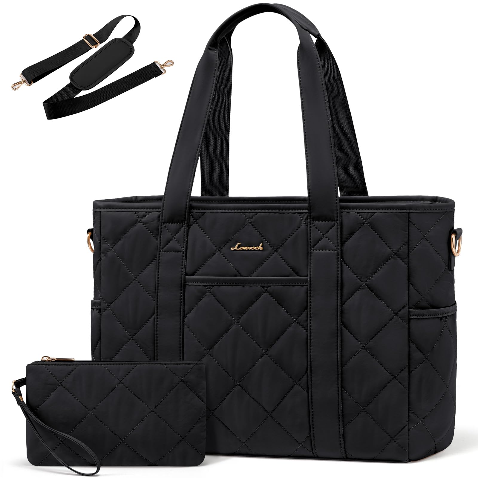 Photo 1 of (LARGE BAG ONLY) (USED/FAIR) (BAGGED) LOVEVOOK Tote Bag for Women, Quilted Puffer 15.6 Inch Laptop Handbag with Zipper, Large Lightweight Shoulder Bag with Compartments