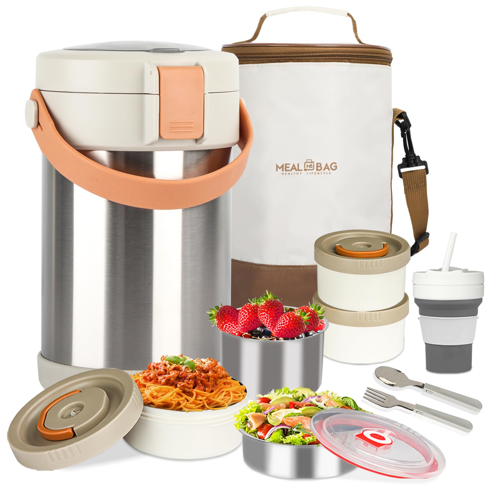 Photo 1 of 67oz Adults Thermo for Hot Food Kit 2L 9.06in 3 Layer Stainless Steel Vacuum Soup Food Thermo Hot Food Jar Bento Box for Men, Women, Suitable Insulated Lunch Box for 12+ Camping, Office & Travel Use