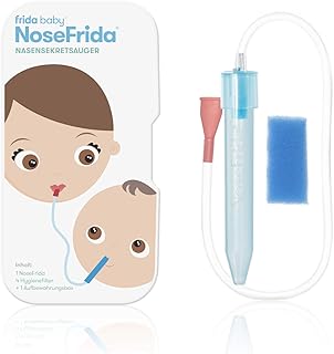 Rotho Babydesign Nasensekretsauger, Inkl. 4 Hygienefilter, Nachfüllbar, Ab 0 Monaten, NoseFrida, 50x2,3x2,3cm, Blau/Weiß, 200830012