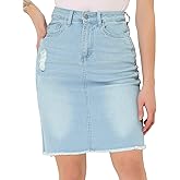 Allegra K Denim Skirt for Women's Casual Distressed Knee Length Jeans Skirts Small Light Blue