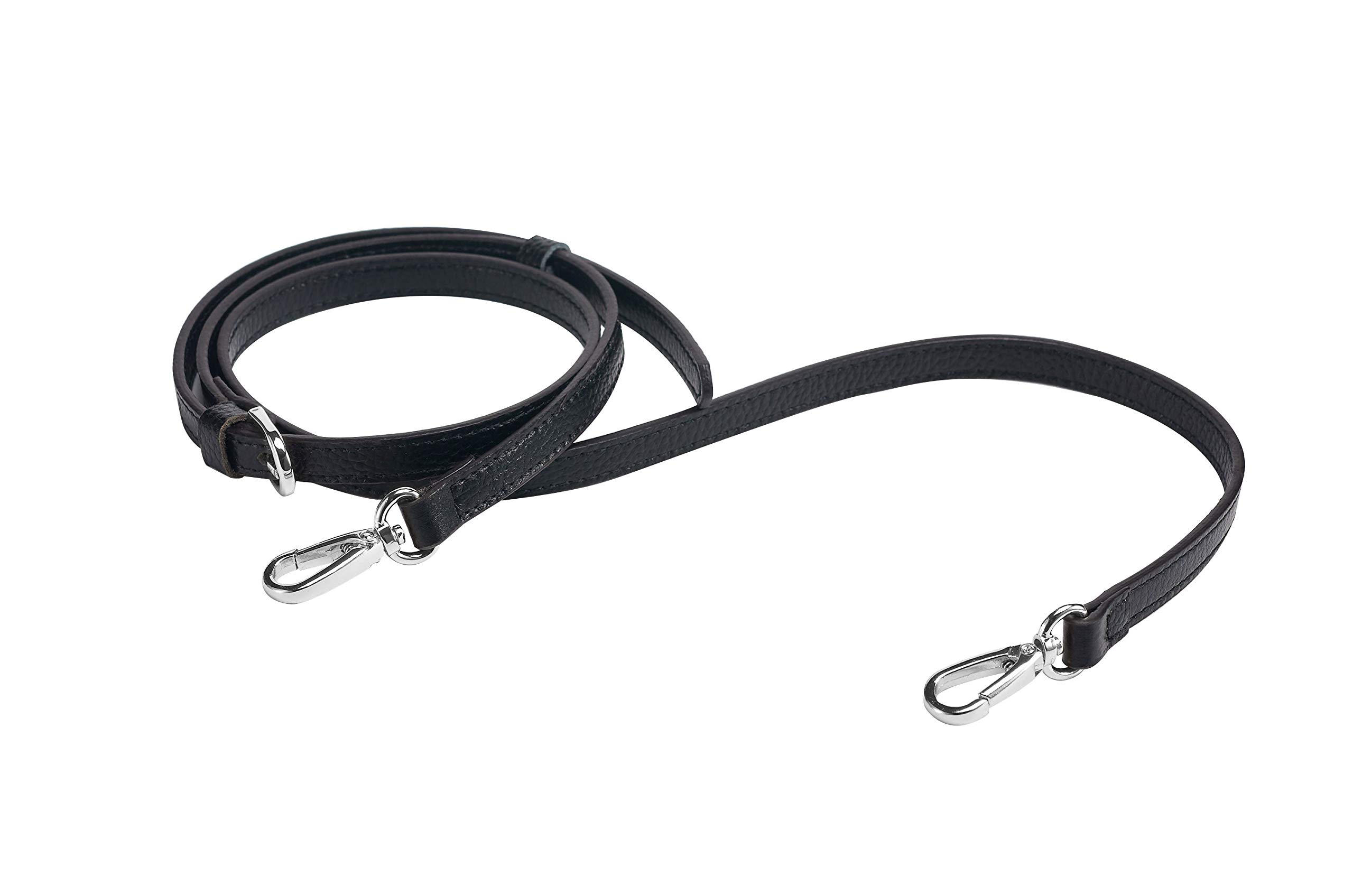 Live Up Full Grain Genuine Leather Adjustable Replacement Strap for Cross Body Bag Purse, 43-55 Inches (Black-Silver Lock) — image 1